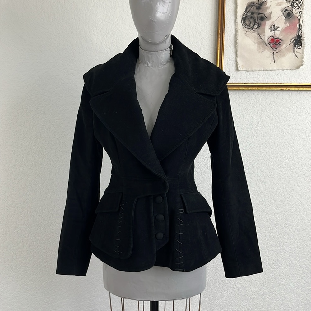Altuzarra Velour Double Breasted Peplum Ruffle Officer Blazer Jacket